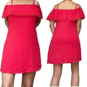 BCX Womens Dress Small S Red Cold Shoulders Lined Straps Crochet Peasant